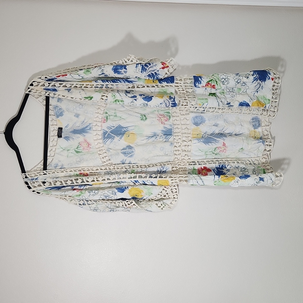 Roffe Floral Print Duster Kimono Embroidered One-Size DAMAGED 💔
